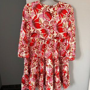 Zara Red and Pink Floral Long Sleeve Dress